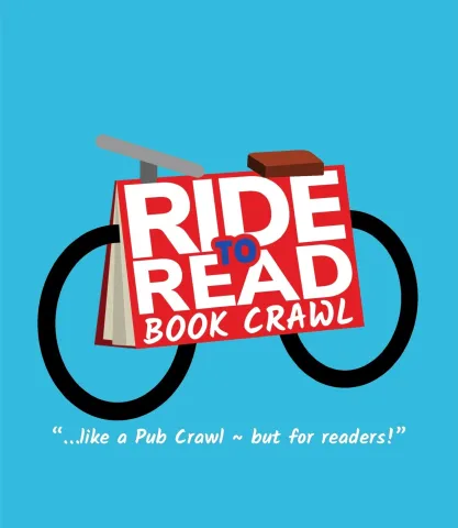 bike with book over it that says "ride to read"