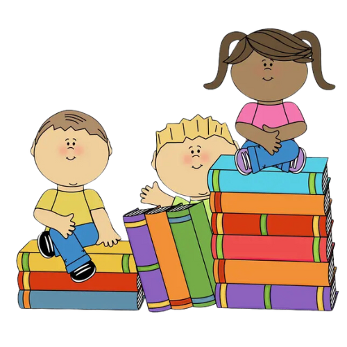 toddlers sitting on stacks of books